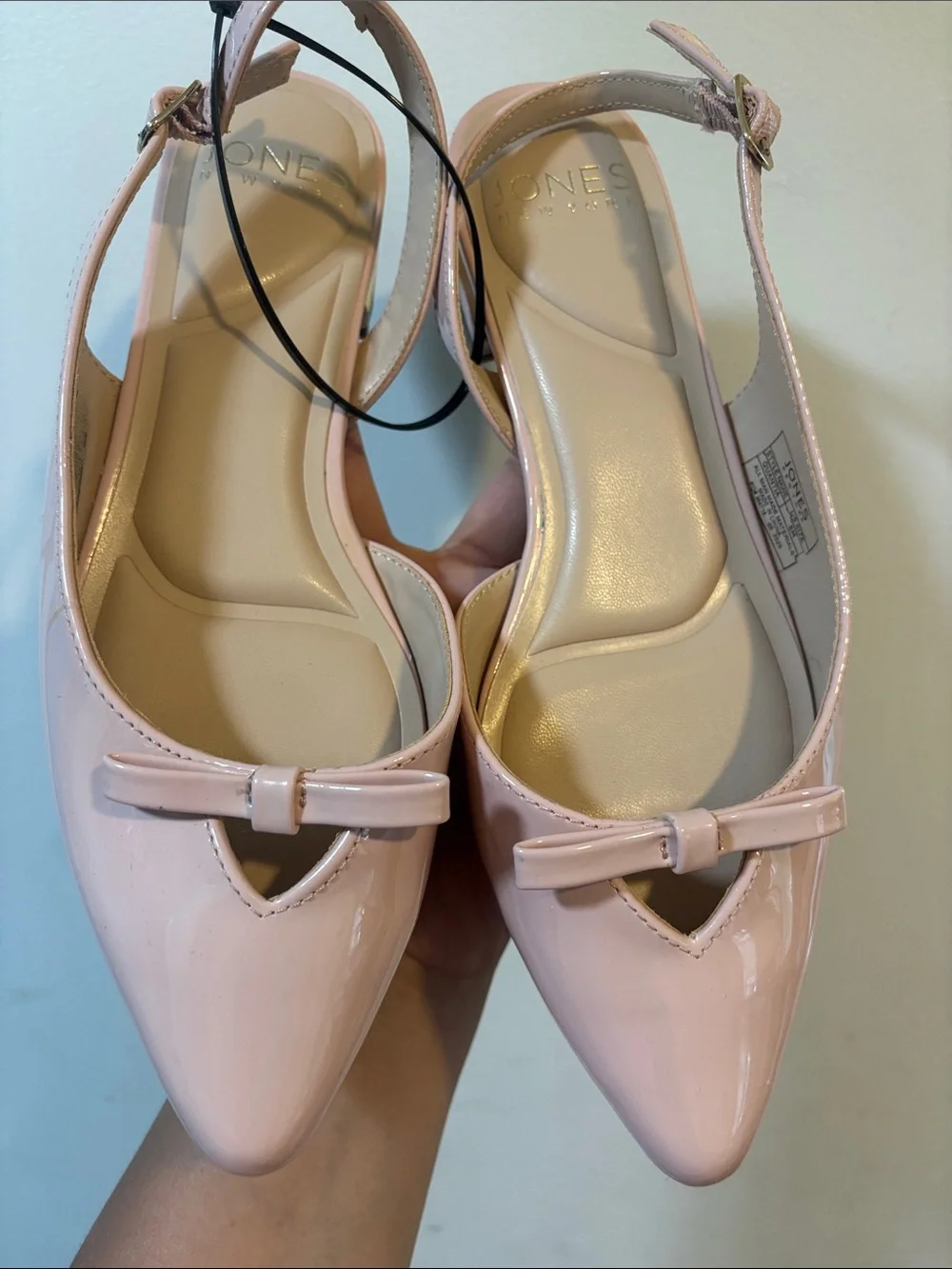 Jones New York Blush Patent Pointed Slingback Flats with Bow